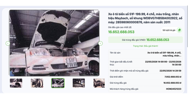 Maybach biển 51F-199.99 chốt 16,652 tỉ đồng sau 56 lượt trả giá