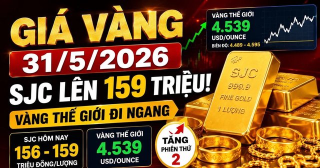 Chốt giá vàng hôm nay 31/5: SJC bán ra 159 triệu đồng/lượng, một tuần lỗ nặng