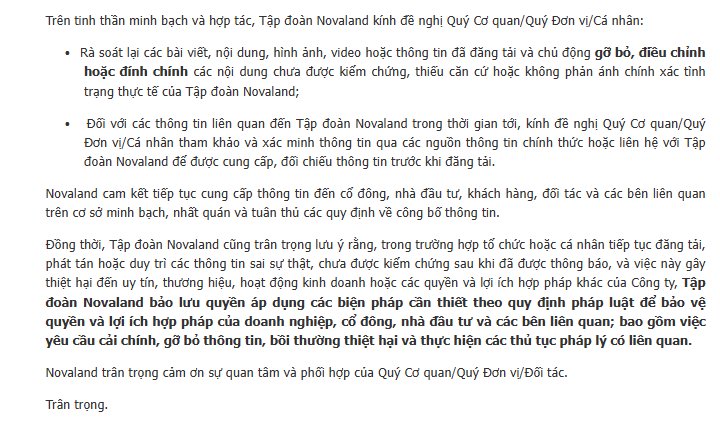 Anh em biết gì chưa? 🔥Nóng! Novaland chính thức lên tiếng về tin đồn phá sản